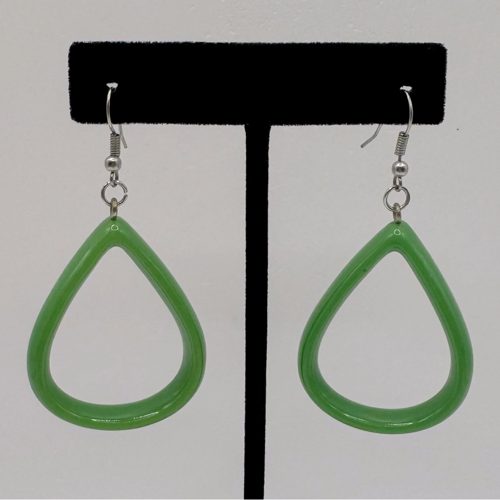 VINTAGE Green Acetate Teardrop Dangle Earrings